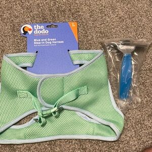 LG Dog Harness by The Dodo and XL Deshedding Grooming Brush